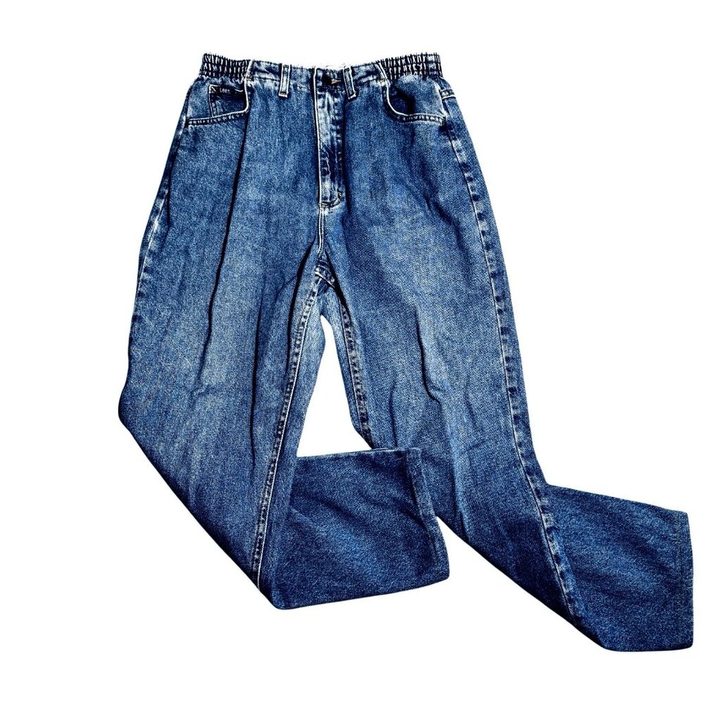 Womens Lee Relaxed Fit Elastic Waist jeans Size 12 Pockets High Rise Stone wash